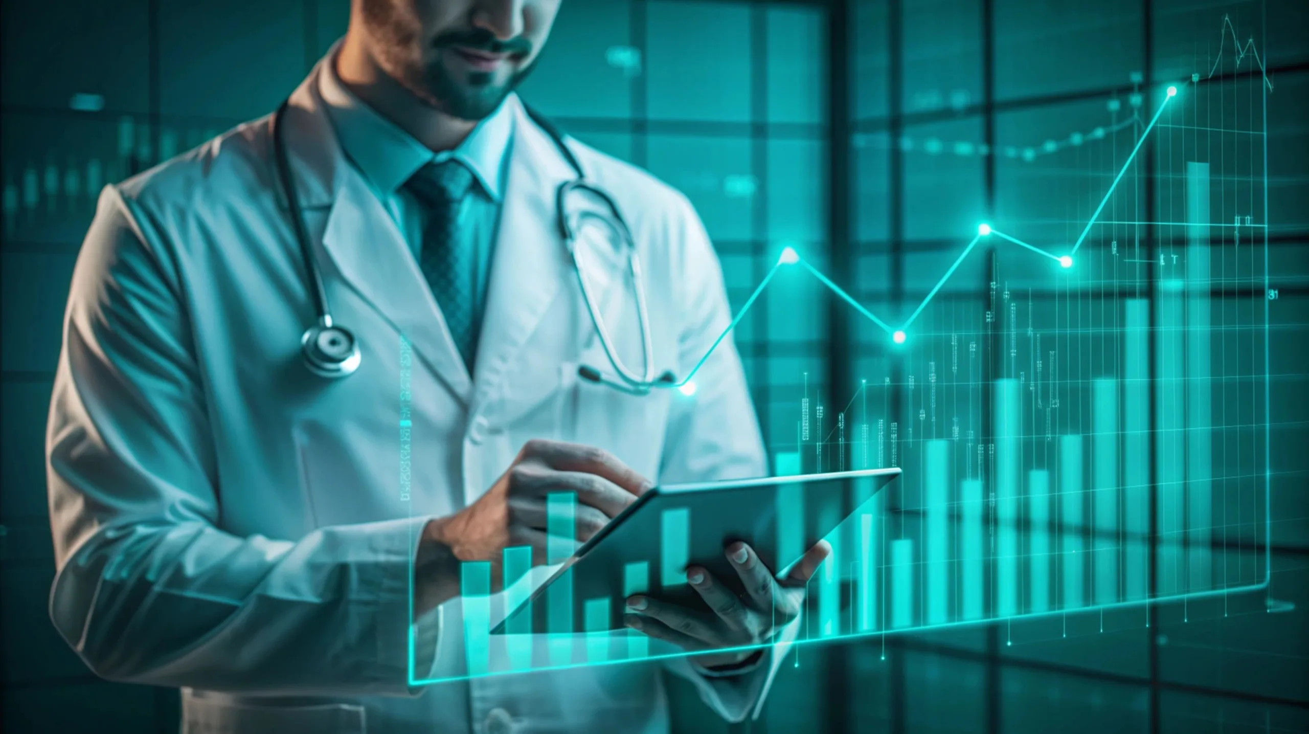 Toto2 back 0005 man lab coat is using tablet with graph screen